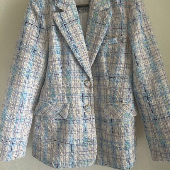 Avec Les Filles Tweed Blazer Blue Purple Bouclé Jacket SZM Chic Parisian Classic - Picture 5 of 12